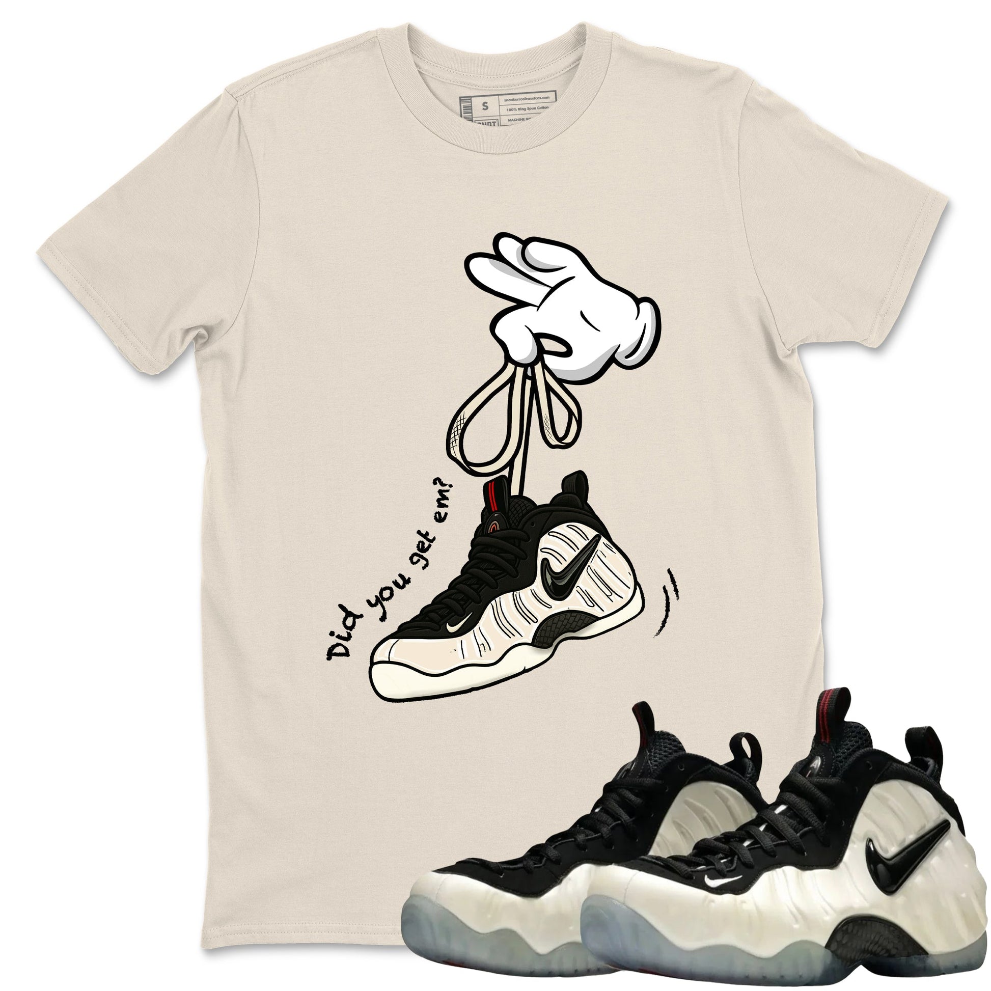 Sneaker Threads – Sneaker Tees To Match Air Foamposite One Pearl – Cartoon Hands Graphic Tee Natural 1. Perfect for Jordan releases 2025 colorways.