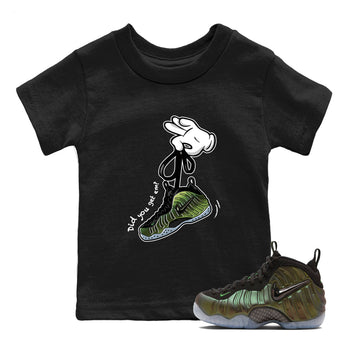 Best Christmas gifts for sneakerheads  – Sneaker Tees To Match Air Foamposite One Pine Green Sneakers – Cartoon Hands Kids T-Shirt Black 1