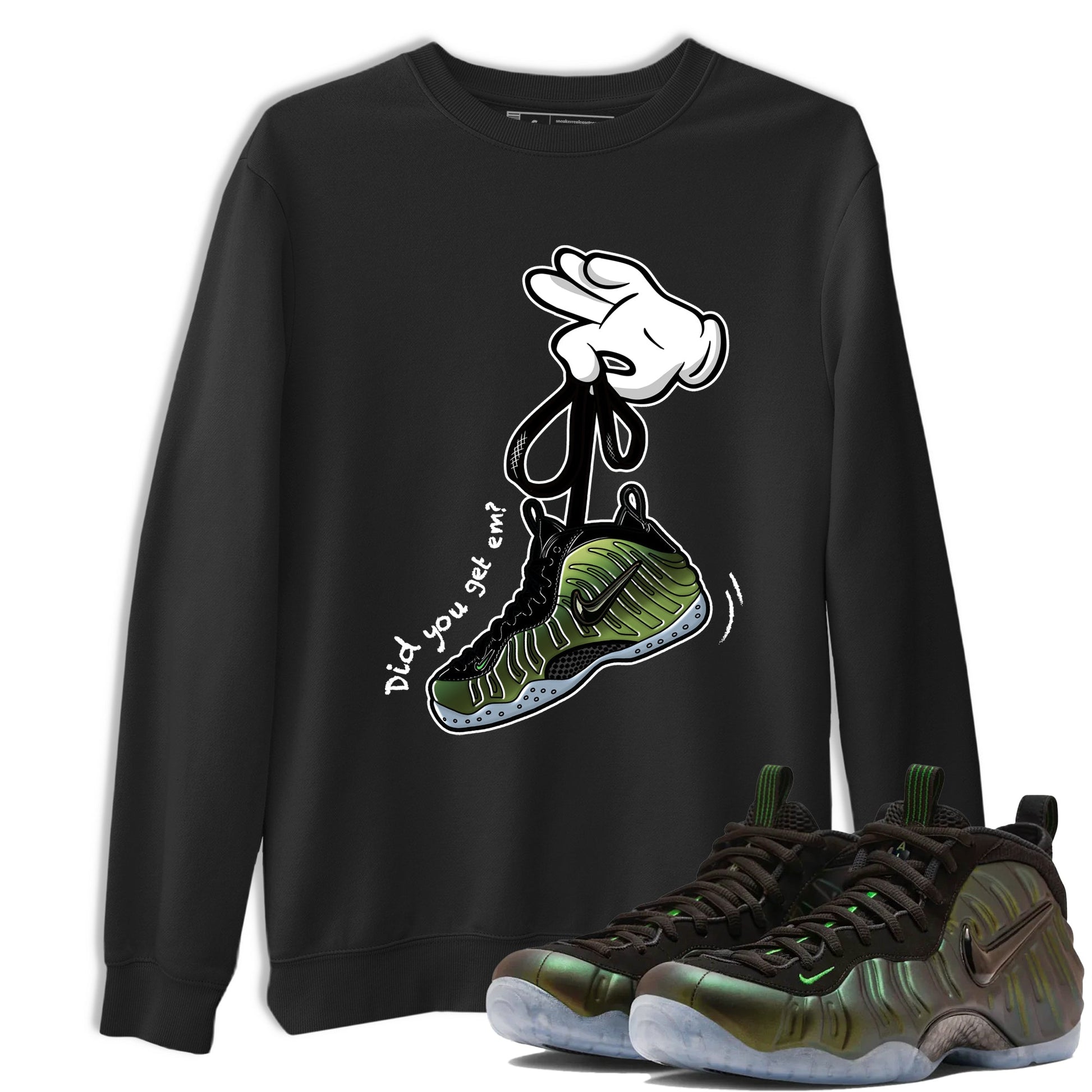 Best Christmas gifts for sneakerheads  – Sneaker Tees To Match Air Foamposite One Pine Green Sneakers – Cartoon Hands Graphic Tee Black 1