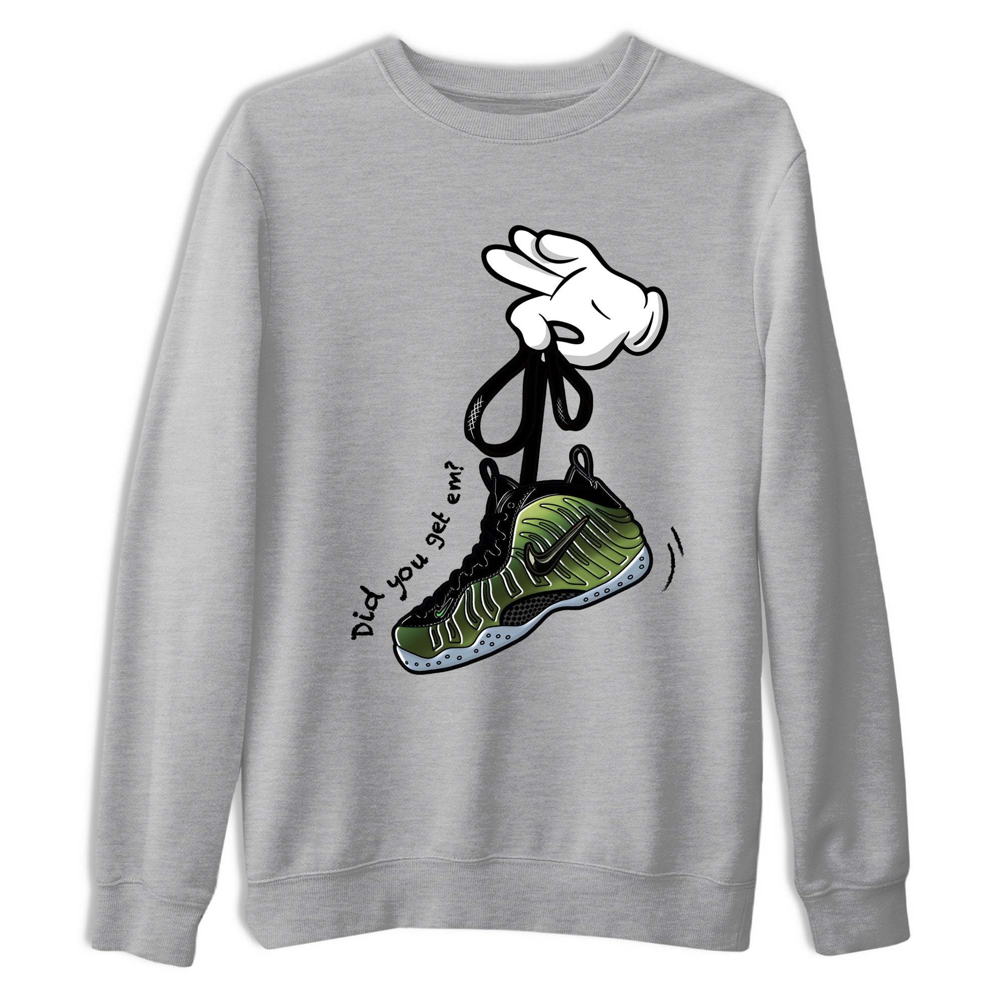 Best Christmas gifts for sneakerheads  – Sneaker Tees To Match Air Foamposite One Pine Green Sneakers – Cartoon Hands Graphic Tee Heather Grey 2
