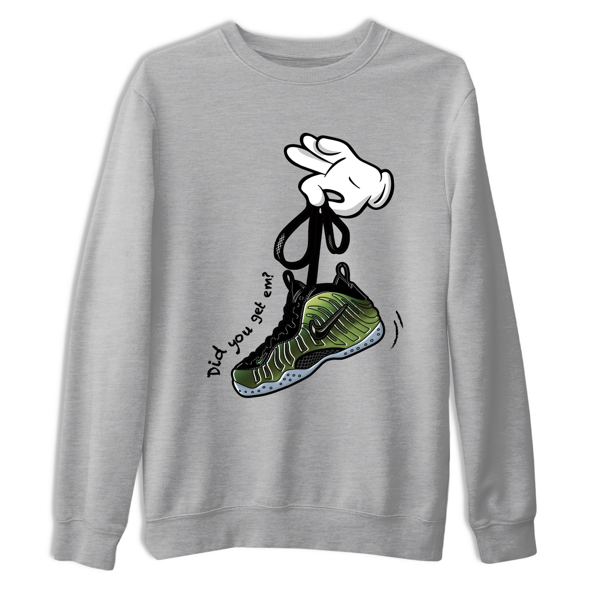 Best Christmas gifts for sneakerheads  – Sneaker Tees To Match Air Foamposite One Pine Green Sneakers – Cartoon Hands Graphic Tee Heather Grey 2