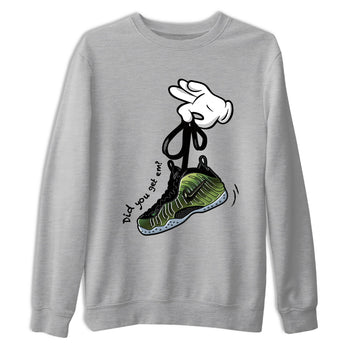 Best Christmas gifts for sneakerheads  – Sneaker Tees To Match Air Foamposite One Pine Green Sneakers – Cartoon Hands Graphic Tee Heather Grey 2