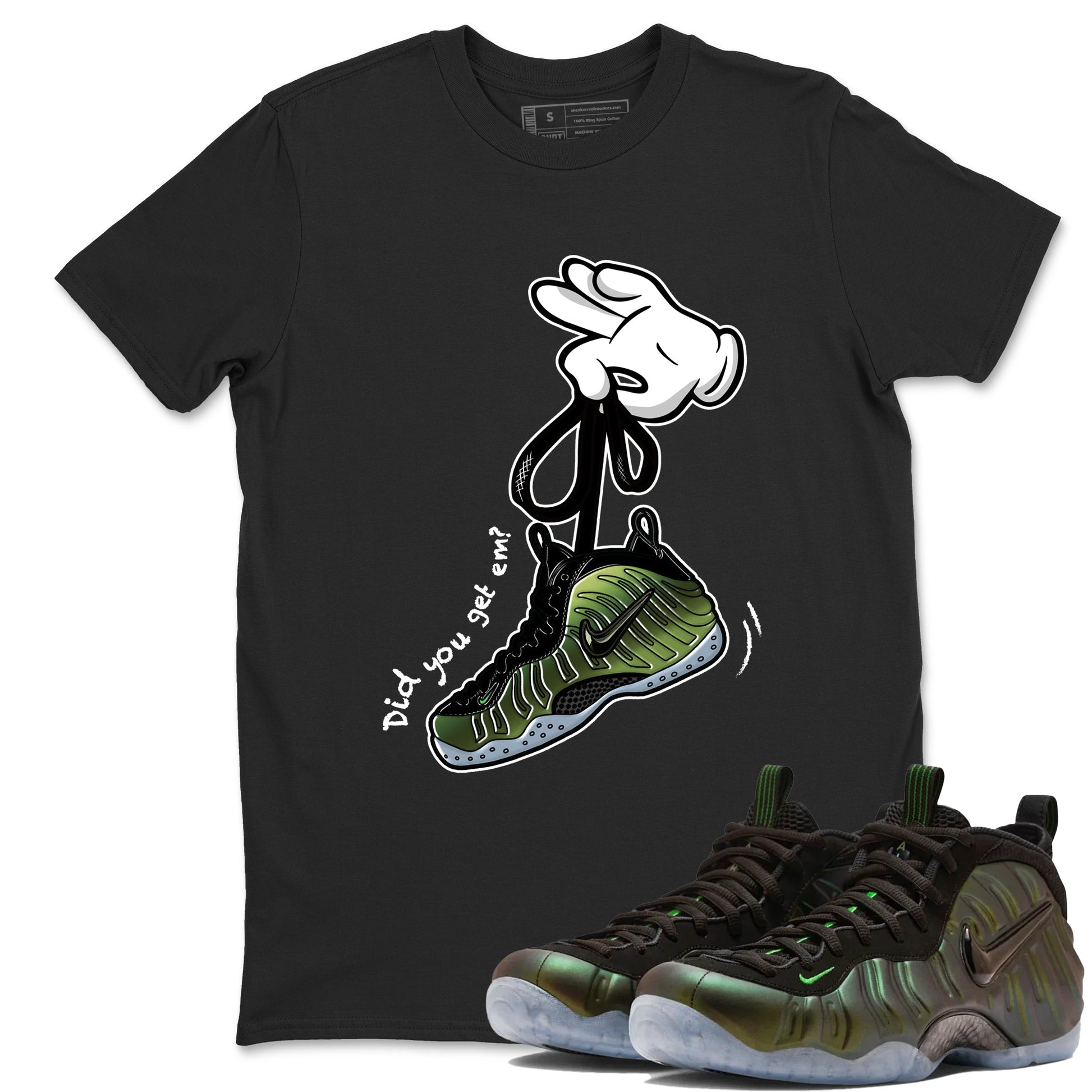 Best Christmas gifts for sneakerheads  – Sneaker Tees To Match Air Foamposite One Pine Green Sneakers – Cartoon Hands Graphic Tee Black 1