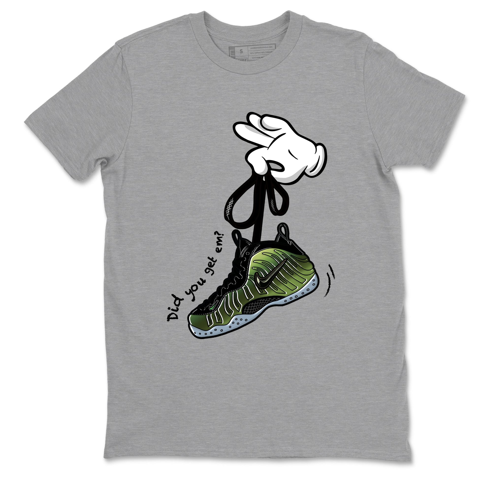 Best Christmas gifts for sneakerheads  – Sneaker Tees To Match Air Foamposite One Pine Green Sneakers – Cartoon Hands Graphic Tee Heather Grey 2