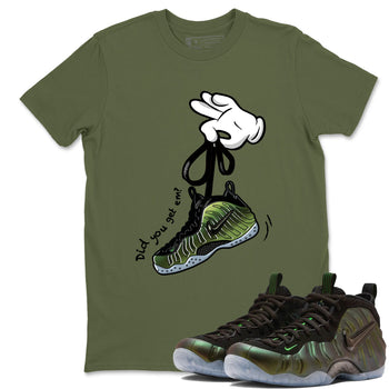 Best Christmas gifts for sneakerheads  – Sneaker Tees To Match Air Foamposite One Pine Green Sneakers – Cartoon Hands Graphic Tee Military Green 1