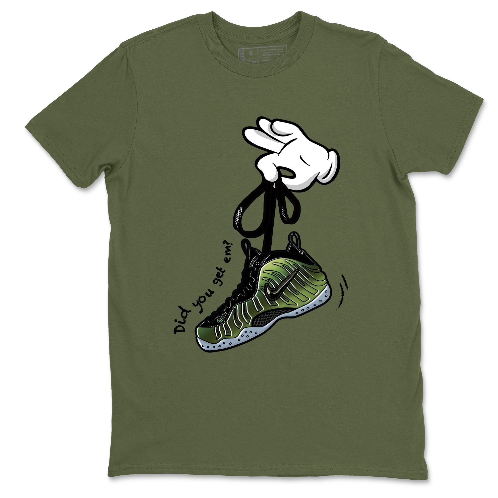 Best Christmas gifts for sneakerheads  – Sneaker Tees To Match Air Foamposite One Pine Green Sneakers – Cartoon Hands Graphic Tee Military Green 2