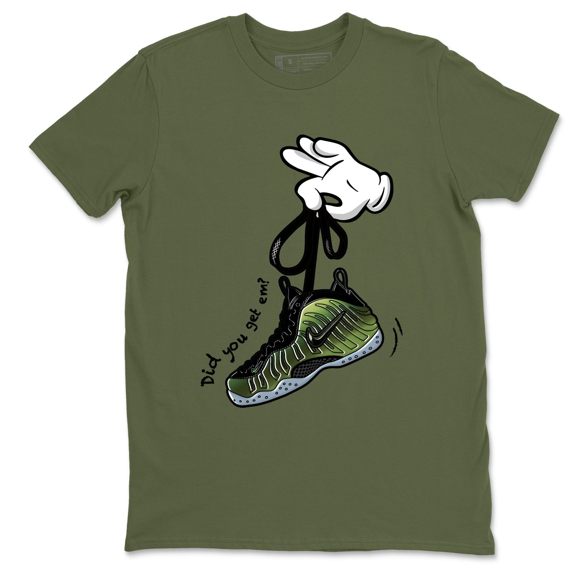 Best Christmas gifts for sneakerheads  – Sneaker Tees To Match Air Foamposite One Pine Green Sneakers – Cartoon Hands Graphic Tee Military Green 2