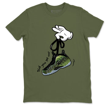 Best Christmas gifts for sneakerheads  – Sneaker Tees To Match Air Foamposite One Pine Green Sneakers – Cartoon Hands Graphic Tee Military Green 2