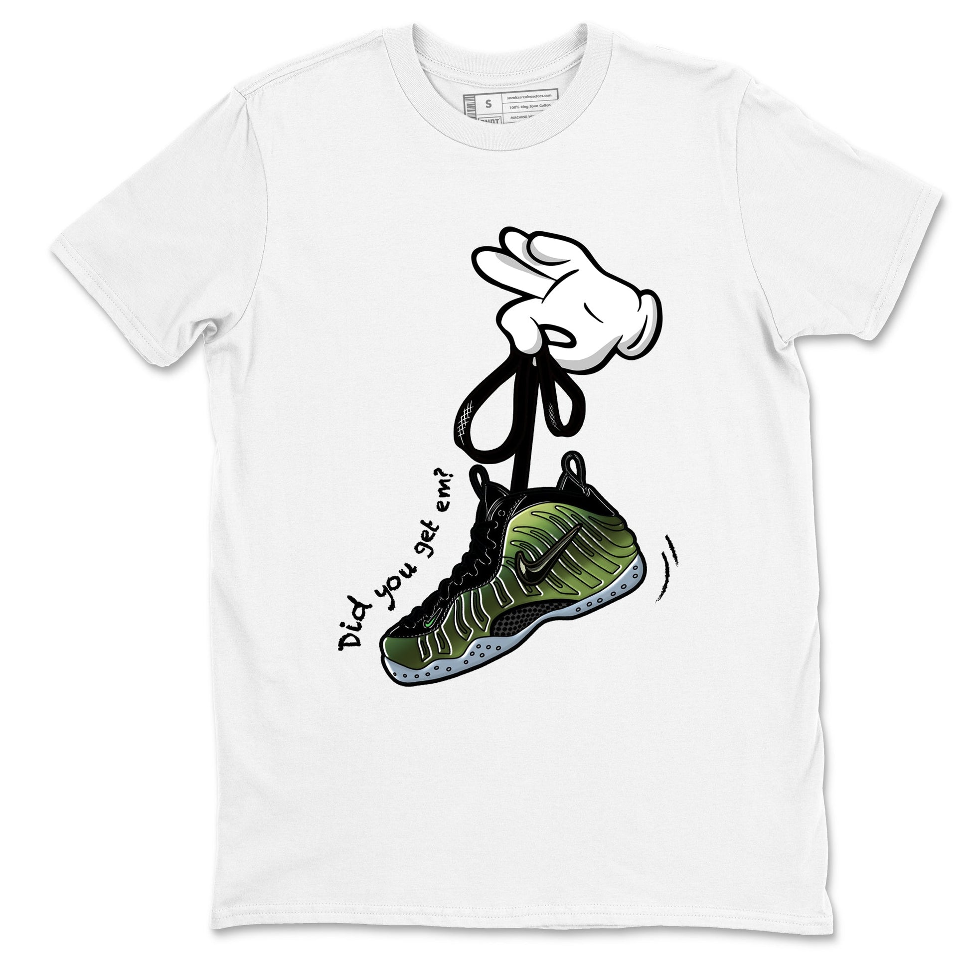 Best Christmas gifts for sneakerheads  – Sneaker Tees To Match Air Foamposite One Pine Green Sneakers – Cartoon Hands Graphic Tee White 2