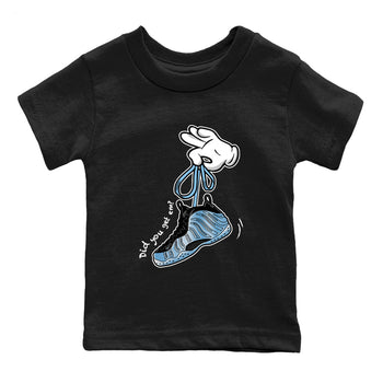 Cartoon Hands baby and kids t-shirt crafted for little sneakerheads to shine with the Air Foamposite One Psychic Blue sneakers, displayed in Black 2.