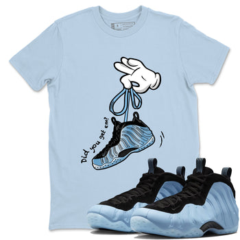 Cartoon Hands sneaker match t-shirt styled to complete your fit with the Air Foamposite One Psychic Blue sneakers, shown in Light Blue 1.
