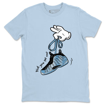 Cartoon Hands sneaker match t-shirt styled to complete your fit with the Air Foamposite One Psychic Blue sneakers, shown in Light Blue 2.