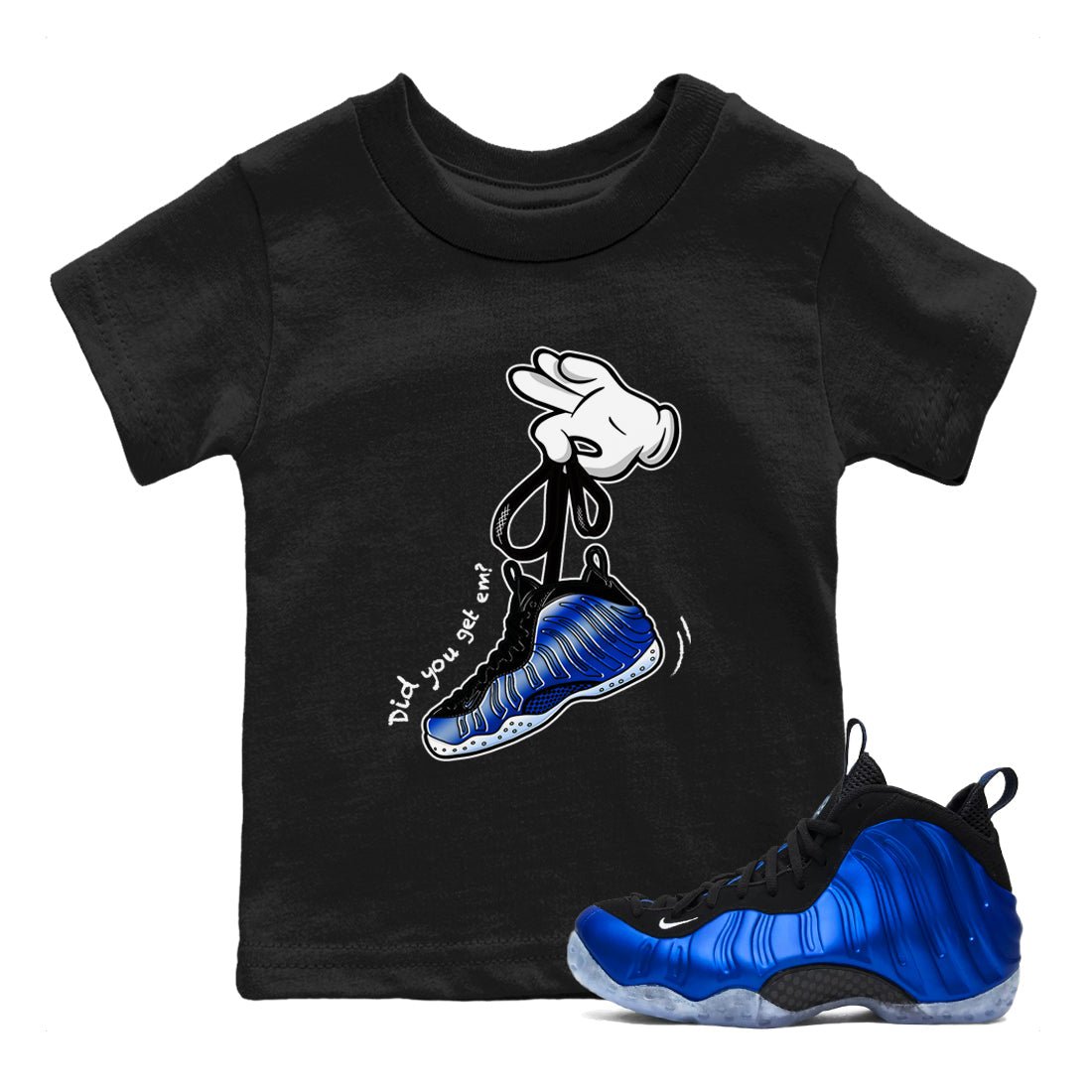 Air Foamposite One Royal shirts to match jordans Cartoon Hands sneaker match tees Foams One Royal match shoes to clothes SNRT Sneaker Tees Youth Baby Black 1 tee