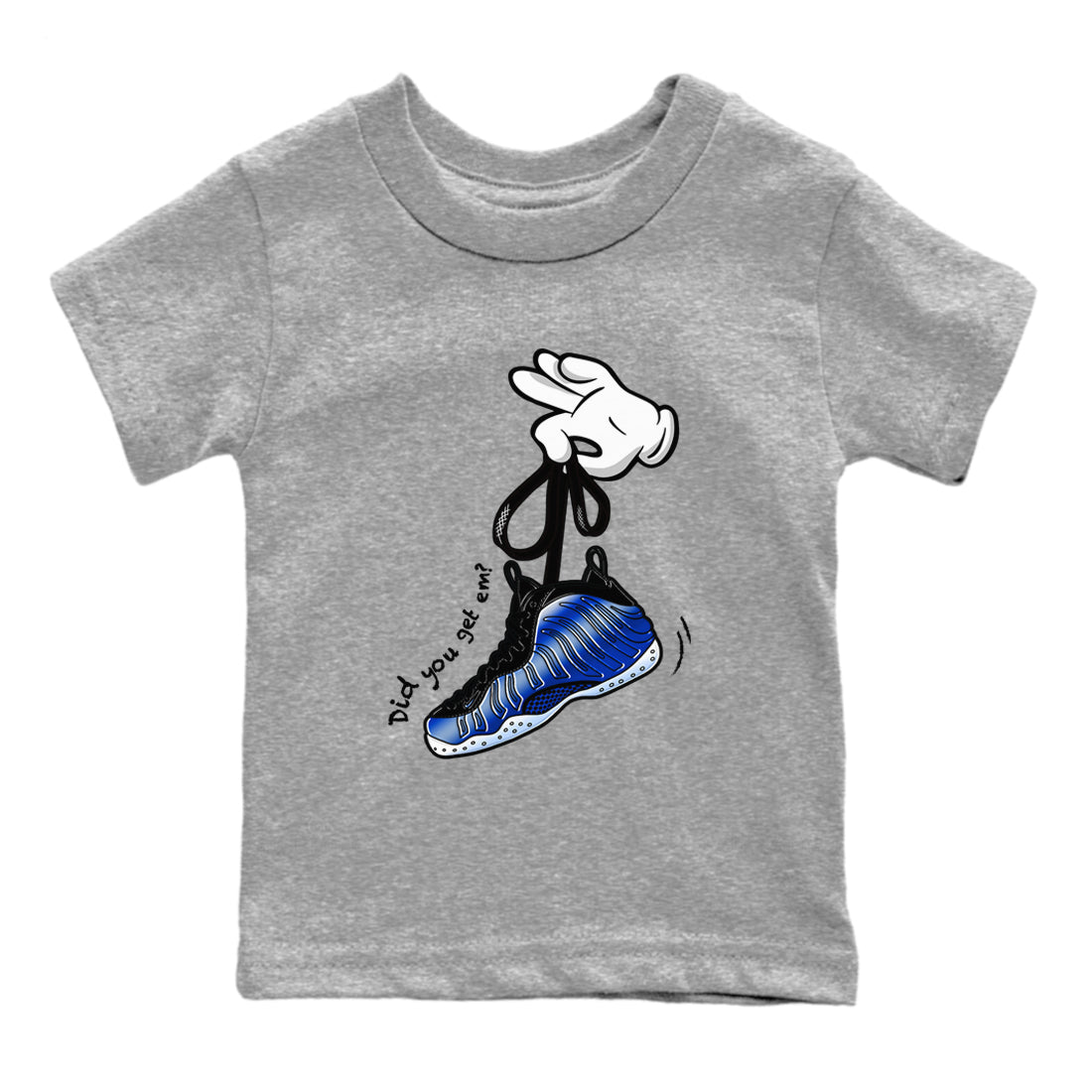 Air Foamposite One Royal shirts to match jordans Cartoon Hands sneaker match tees Foams One Royal match shoes to clothes SNRT Sneaker Tees Youth Baby Heather Grey 2 tee