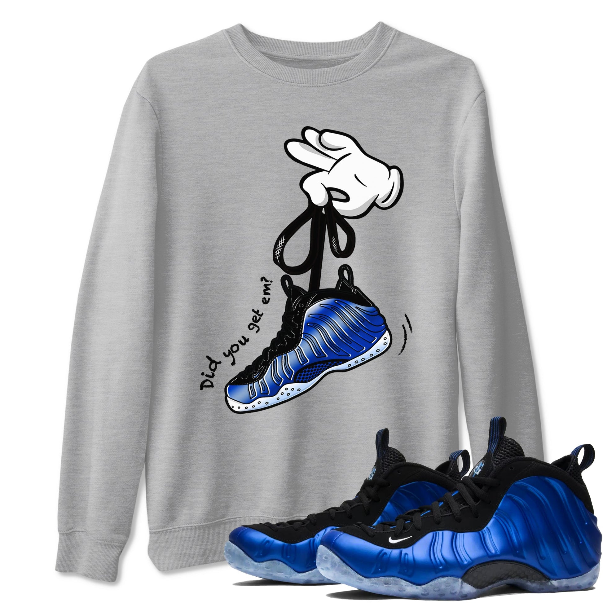 Air Foamposite One Royal shirts to match jordans Cartoon Hands sneaker match tees Foams One Royal match shoes to clothes SNRT Sneaker Tees unisex cotton Heather Grey 1 shirts