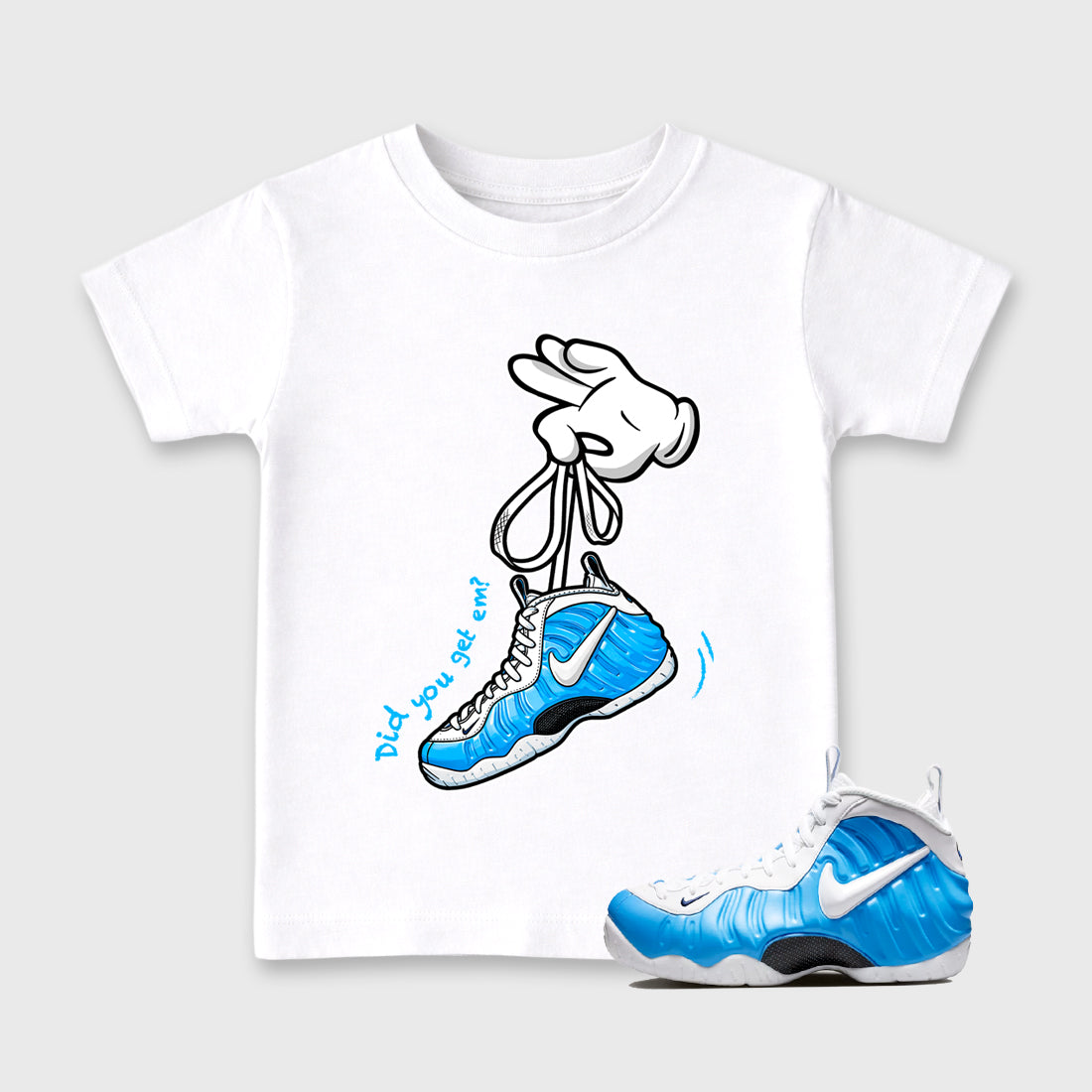 Cartoon Hands SNRT Sneaker Tees Kids - Air Foamposite Pro University Blue - SNRT Sneaker T-shirts