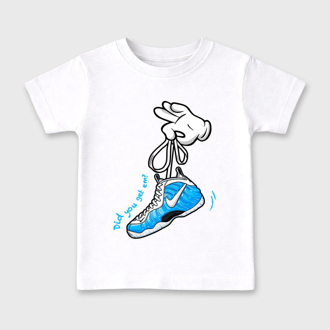 Best Sneakerfit for Sneakerheads Graphic Tees To Match Air Foamposite One University Blue Sneakers – Cartoon Hands Kids T-Shirt White 2