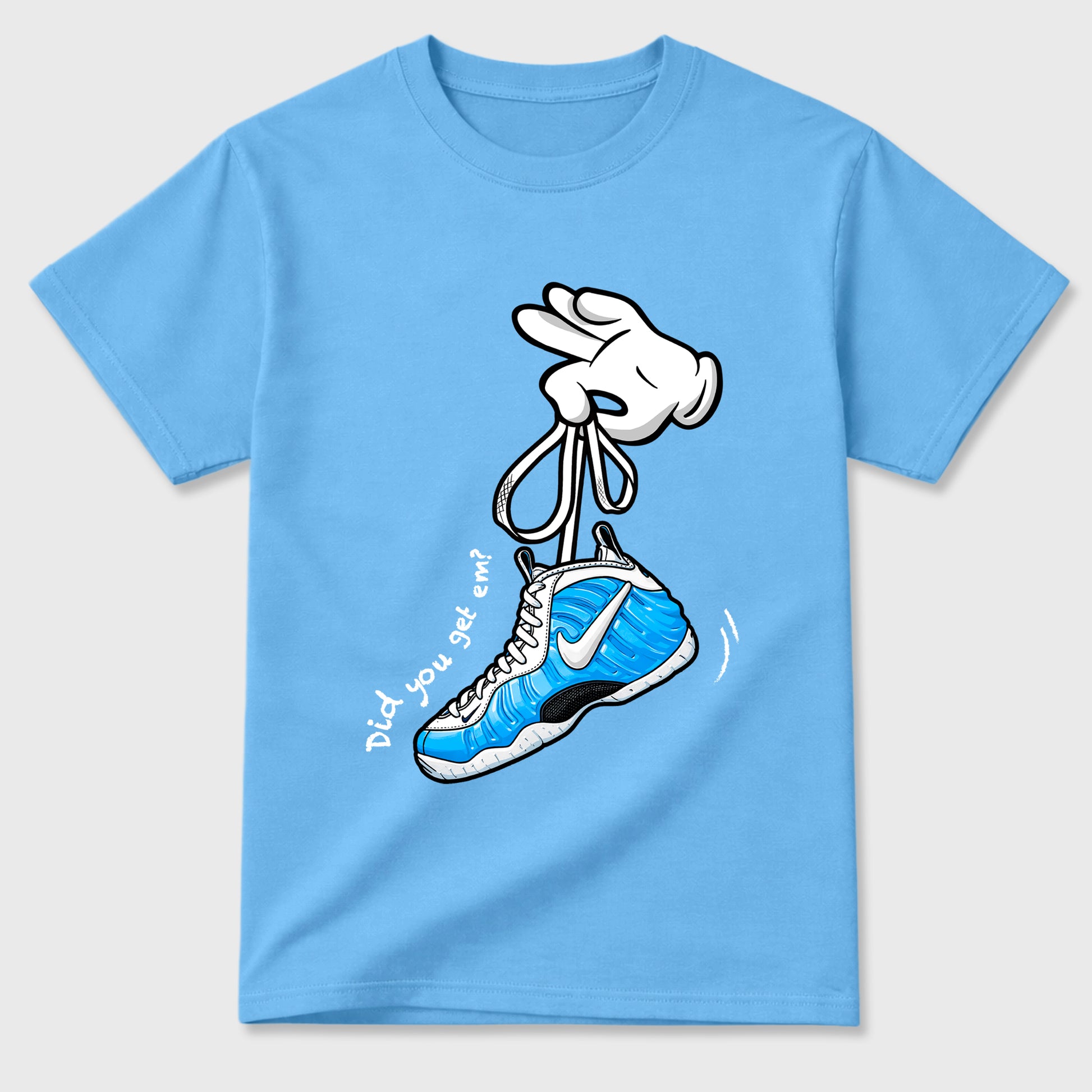 Best Sneakerfit for Sneakerheads Graphic Tees To Match Air Foamposite One University Blue Sneakers – Cartoon Hands Tee Carolina Blue 2