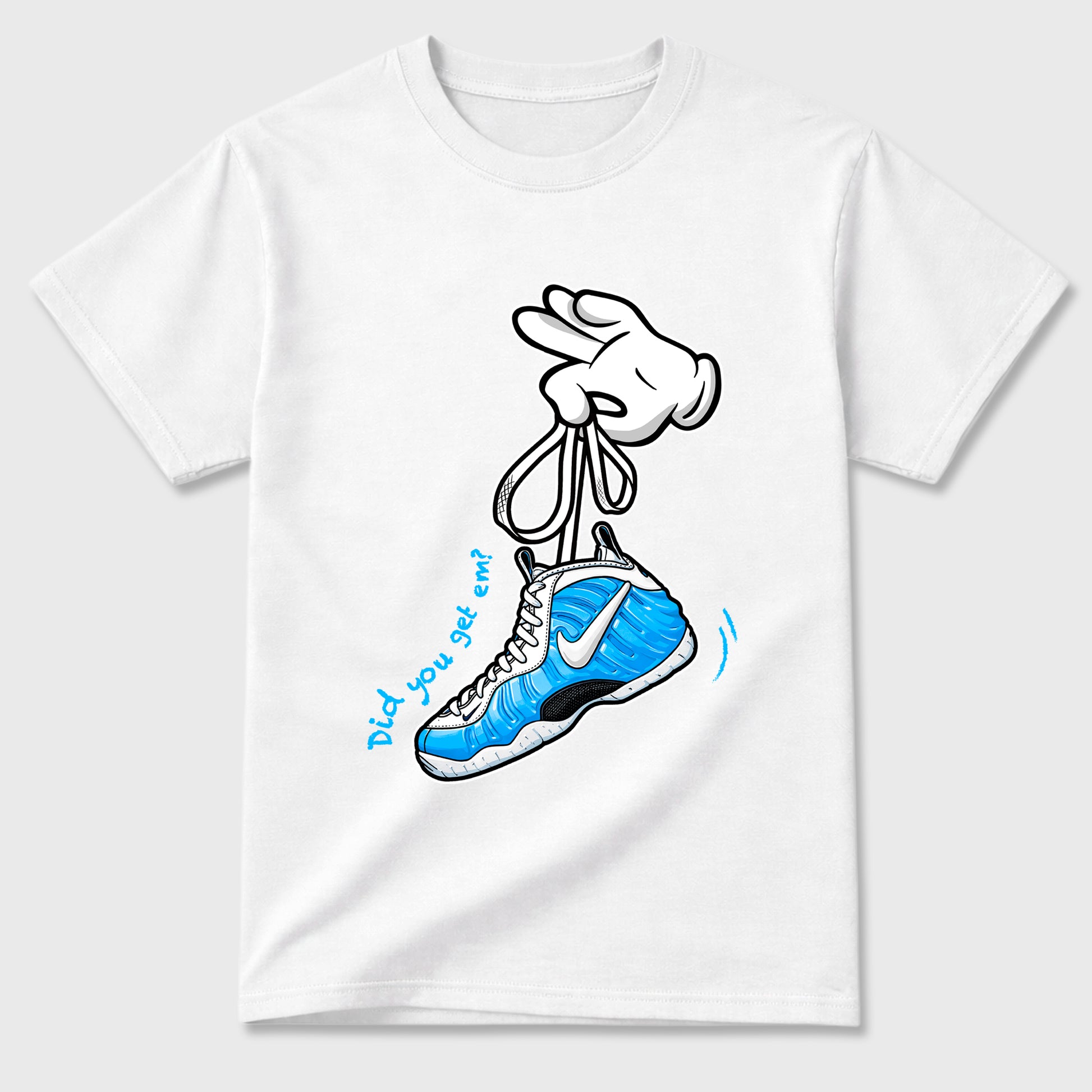 Best Sneakerfit for Sneakerheads Graphic Tees To Match Air Foamposite One University Blue Sneakers – Cartoon Hands Tee White 2