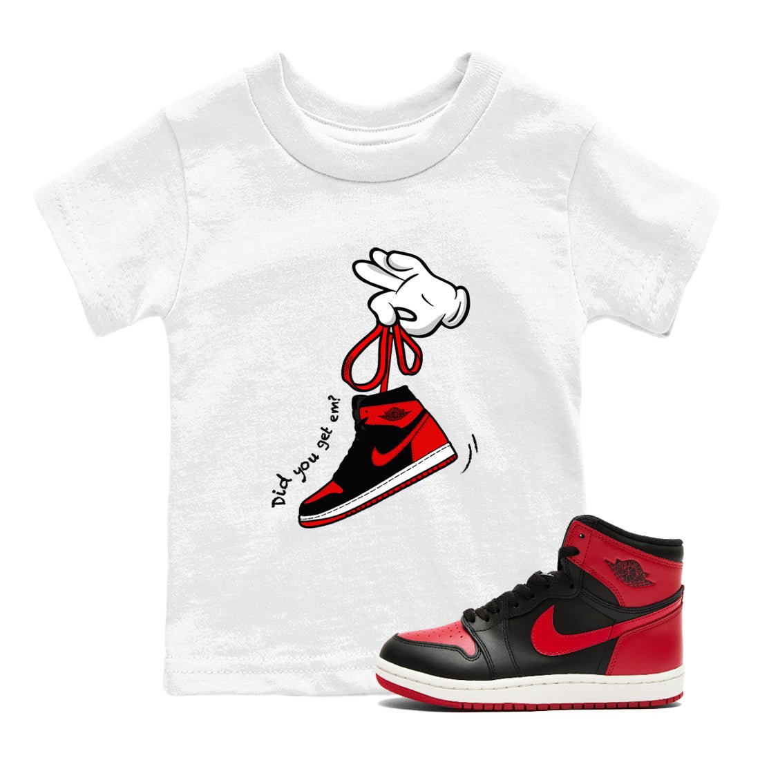 1s '85 Bred shirts to match jordans Cartoon Hands best t shirts to wear with jordans Air Jordan 1 Retro HIgh OG '85 Bred match shoes to clothes SNRT Sneaker Tees Youth Baby White 1 tee
