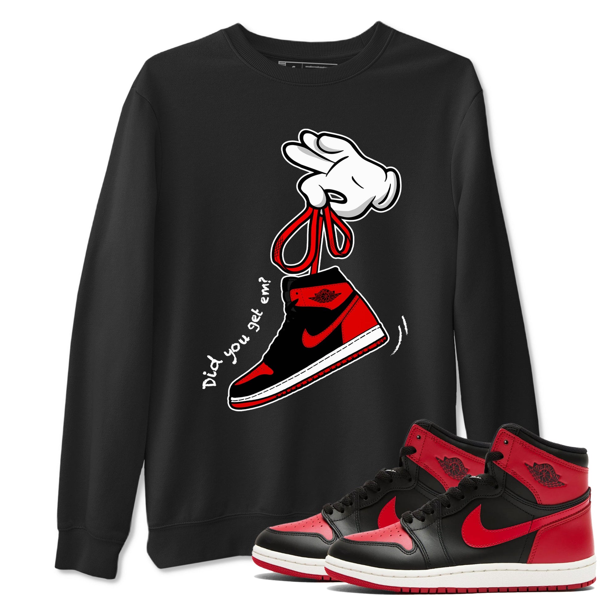 1s '85 Bred shirts to match jordans Cartoon Hands best t shirts to wear with jordans Air Jordan 1 Retro HIgh OG '85 Bred match shoes to clothes SNRT Sneaker Tees unisex cotton Black 1 shirts