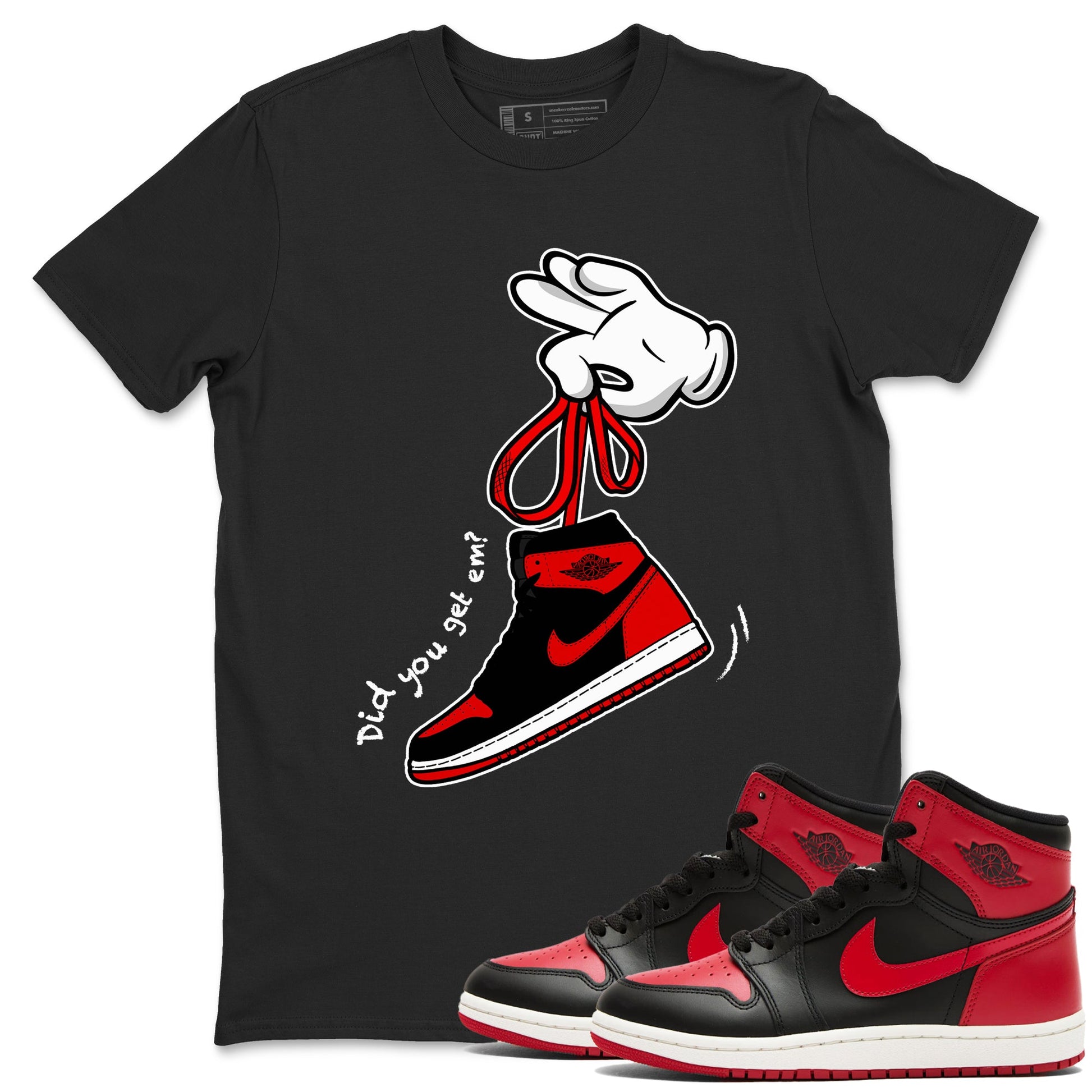 1s '85 Bred shirts to match jordans Cartoon Hands best t shirts to wear with jordans Air Jordan 1 Retro HIgh OG '85 Bred match shoes to clothes SNRT Sneaker Tees unisex cotton Black 1 shirts