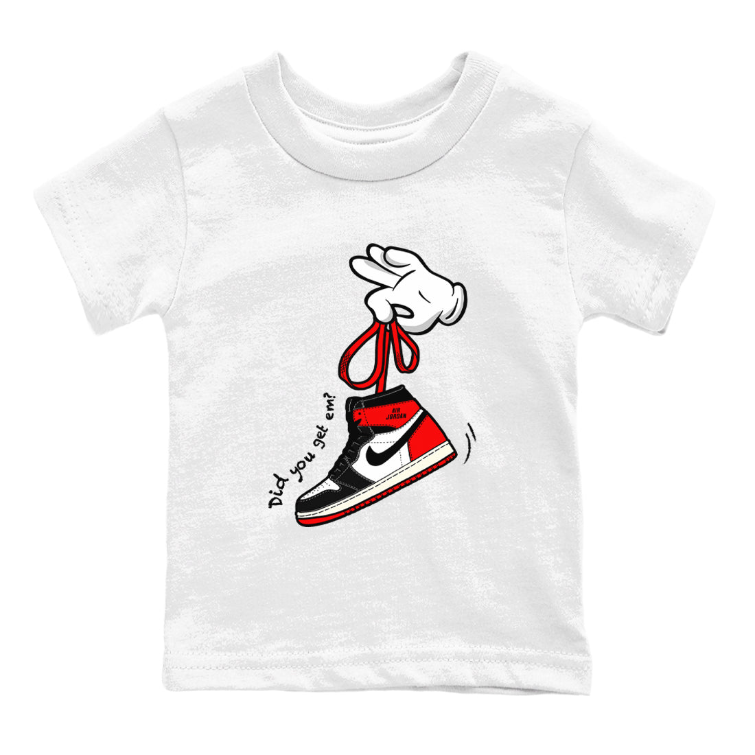 1s Black Toe Reimagined shirts to match jordans Cartoon Hands sneaker match tees Air Jordan 1 Black Toe Reimagined SNRT Sneaker Release Tees Youth Baby White 2 crew neck shirts