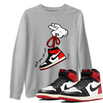 1s Black Toe Reimagined shirts to match jordans Cartoon Hands sneaker match tees Air Jordan 1 Black Toe Reimagined SNRT Sneaker Release Tees unisex cotton Heather Grey 1 crew neck shirts