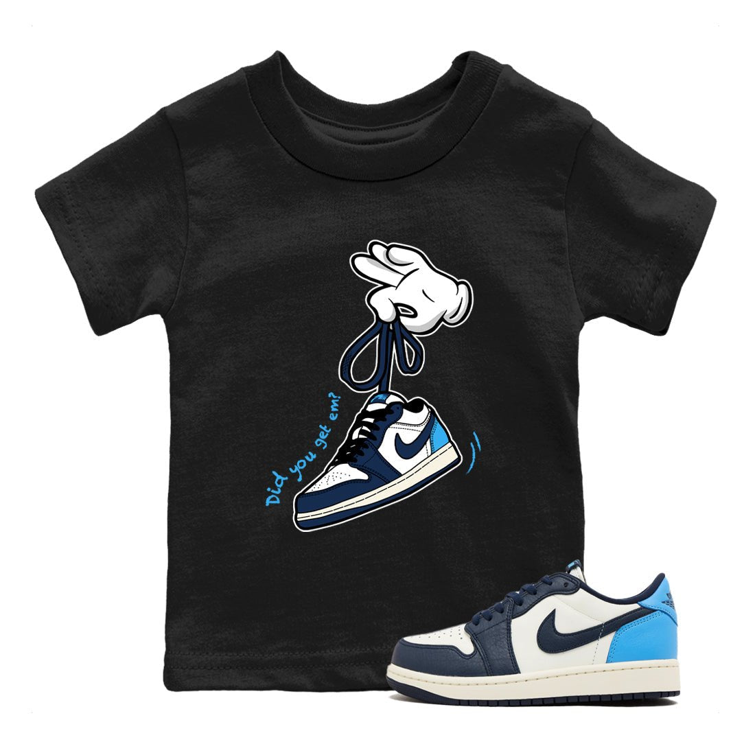 1s Obsidian shirts to match jordans Cartoon Hands sneaker match tees Air Jordan 1 Low OG Obsidian match shoes to clothes SNRT Sneaker Tees Youth Baby Black 1 tee