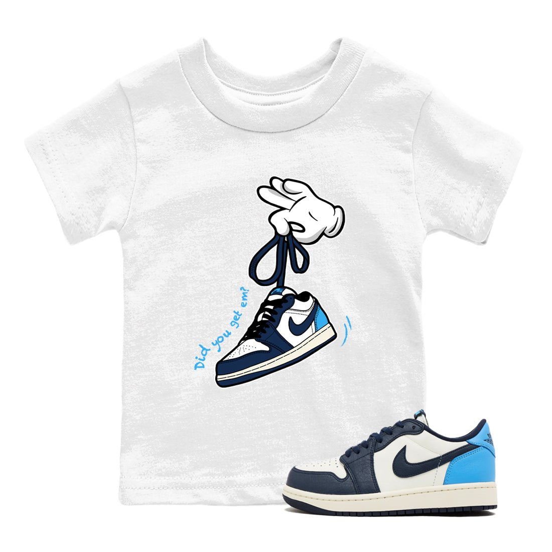 1s Obsidian shirts to match jordans Cartoon Hands sneaker match tees Air Jordan 1 Low OG Obsidian match shoes to clothes SNRT Sneaker Tees Youth Baby White 1 tee