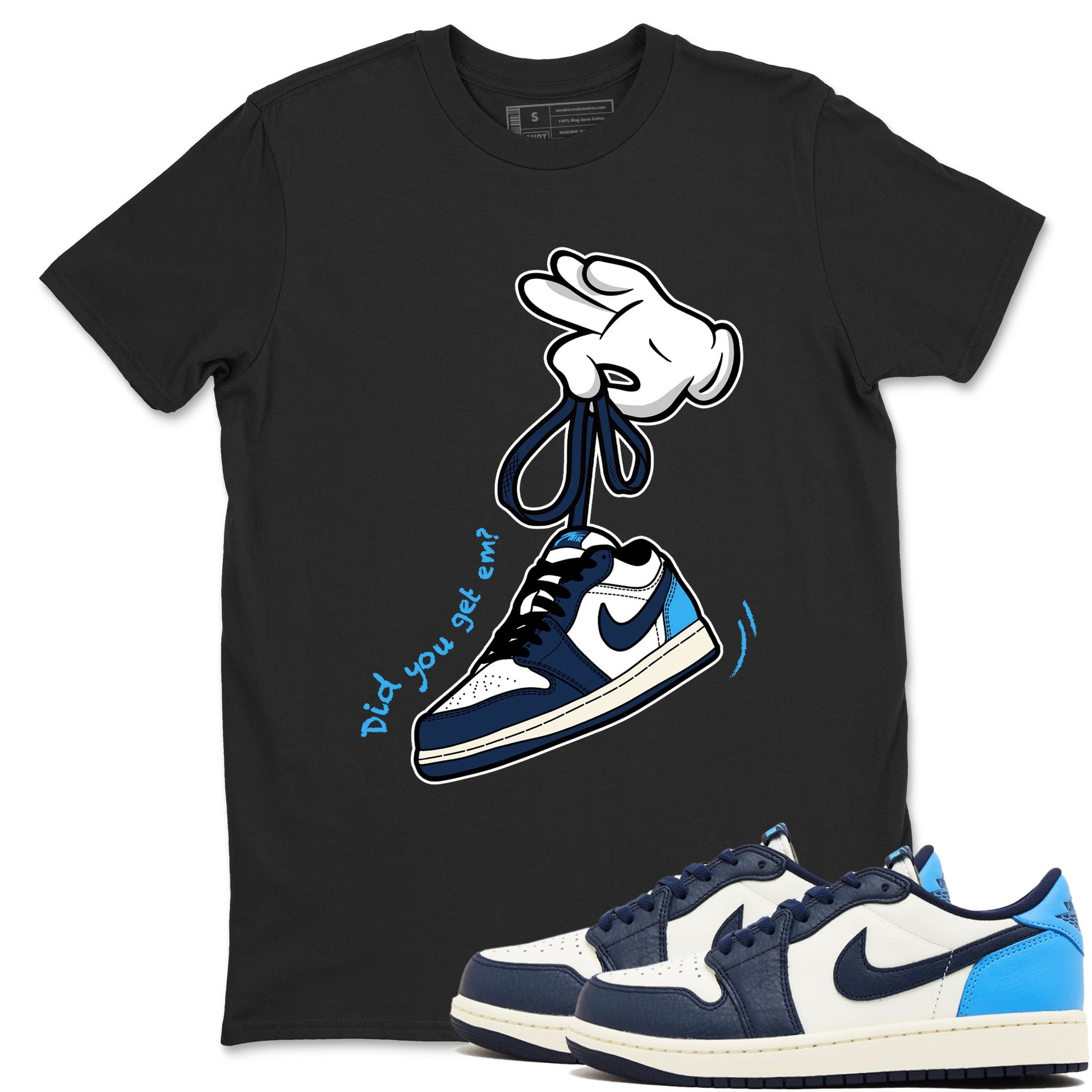 1s Obsidian shirts to match jordans Cartoon Hands sneaker match tees Air Jordan 1 Low OG Obsidian match shoes to clothes SNRT Sneaker Tees unisex cotton Black 1 shirts