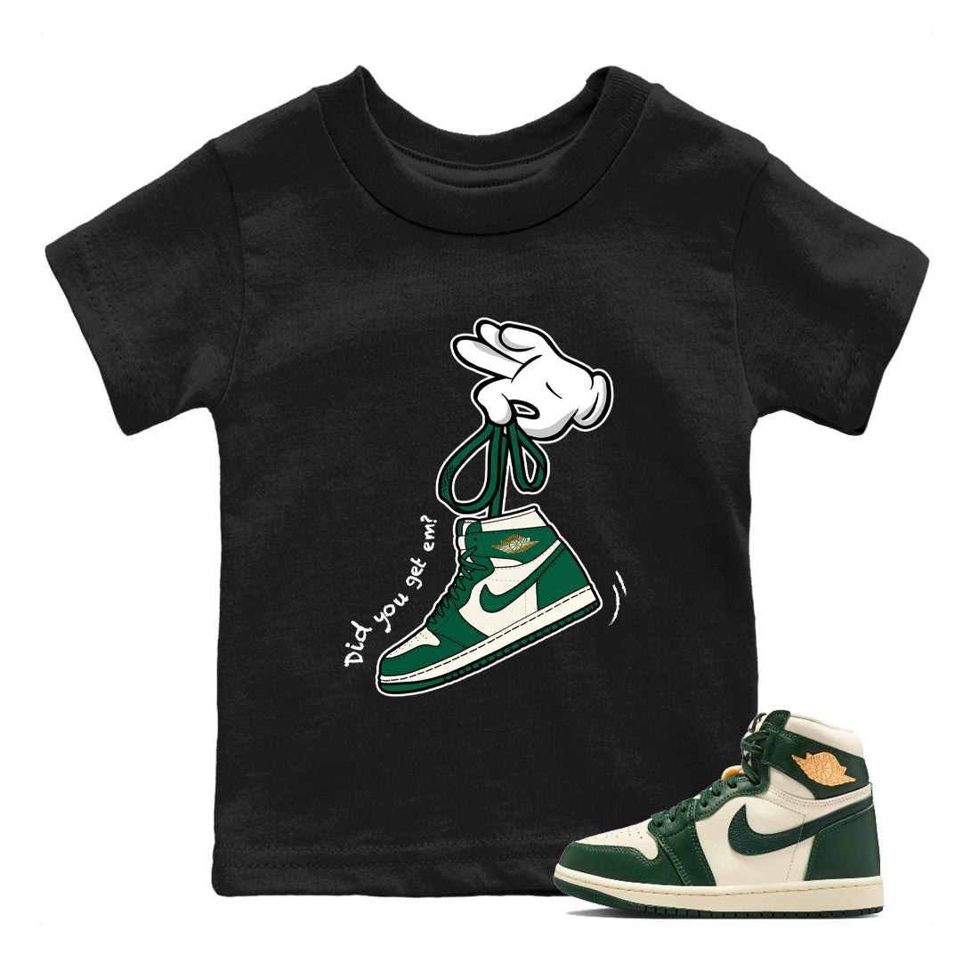 Sneaker Threads – Sneaker Tees To Match Air Jordan 1 Pro Green – Cartoon Hands Youth Graphic Tee Black 1. Perfect for Jordan releases 2025 colorways.