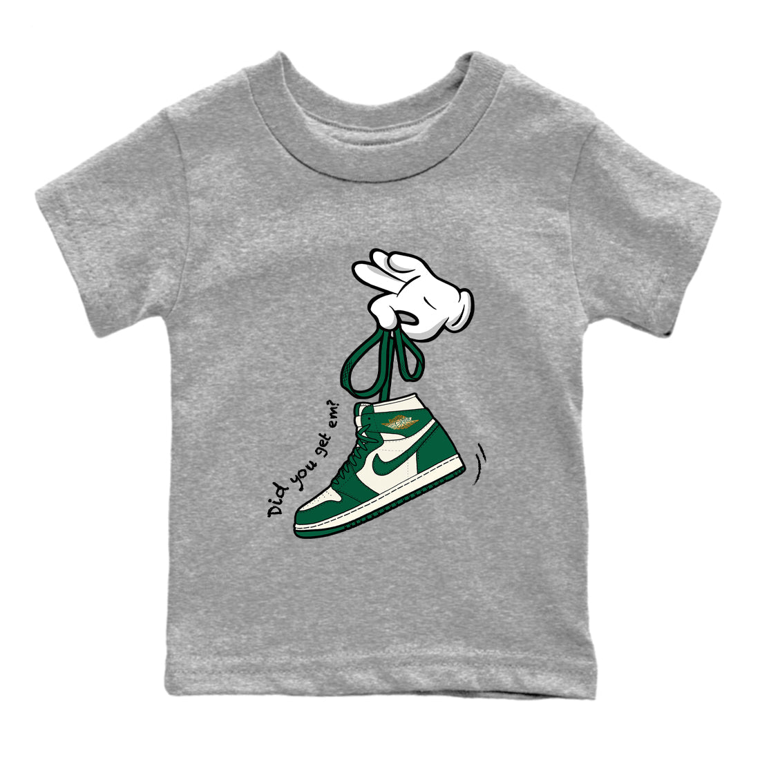 Sneaker Threads – Sneaker Tees To Match Air Jordan 1 Pro Green – Cartoon Hands Youth Graphic Tee Heather Grey 2. Perfect for Jordan releases 2025 colorways.