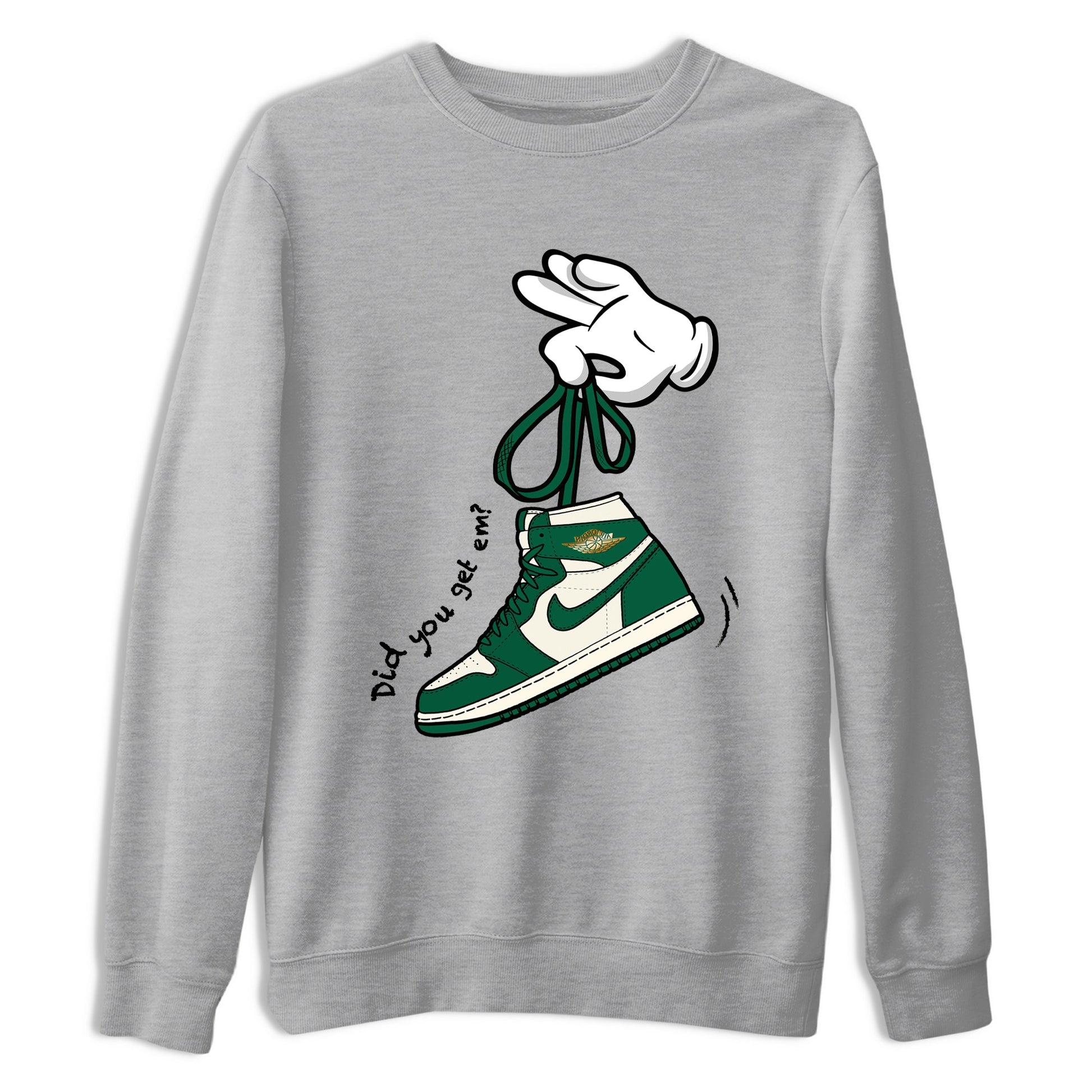 Sneaker Threads – Sneaker Tees To Match Air Jordan 1 Pro Green – Cartoon Hands Graphic Tee Heather Grey 2. Perfect for Jordan releases 2025 colorways.