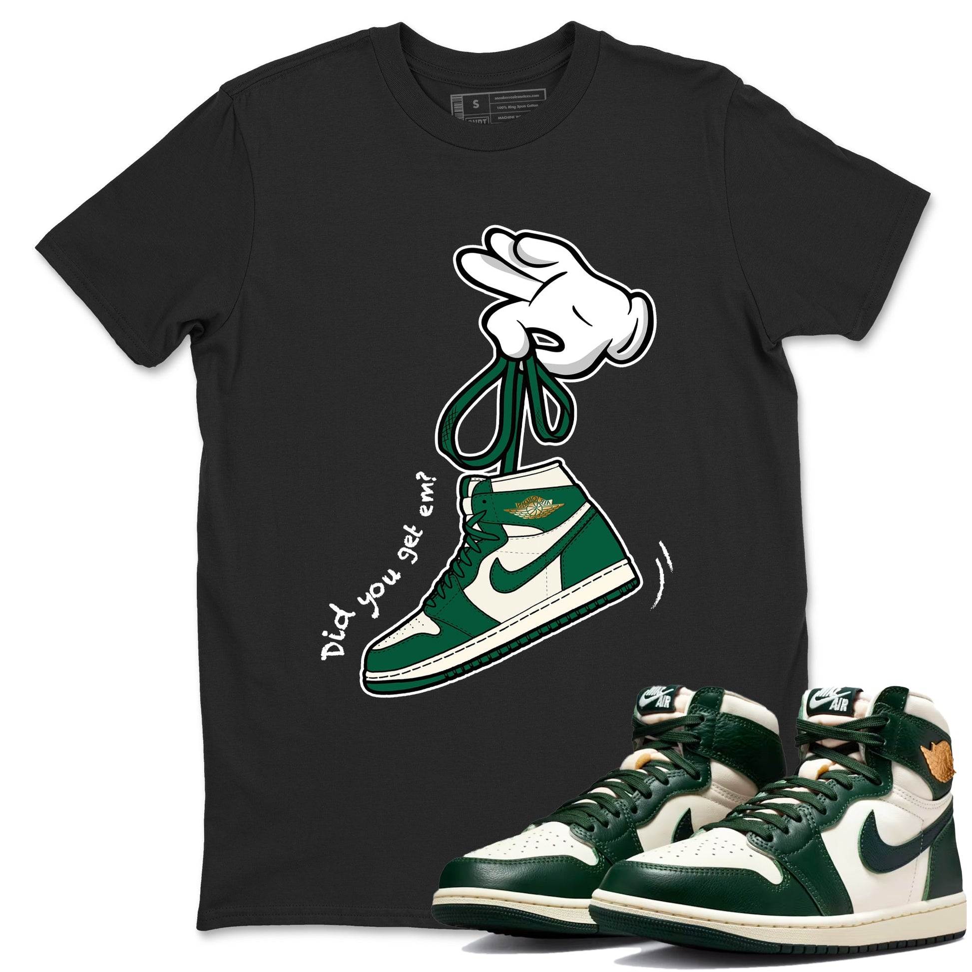 Sneaker Threads – Sneaker Tees To Match Air Jordan 1 Pro Green – Cartoon Hands Graphic Tee Black 1. Perfect for Jordan releases 2025 colorways.