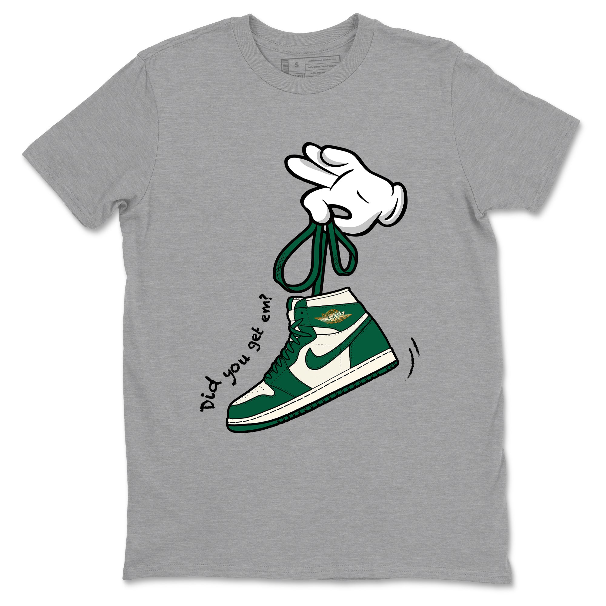 Sneaker Threads – Sneaker Tees To Match Air Jordan 1 Pro Green – Cartoon Hands Graphic Tee Heather Grey 2. Perfect for Jordan releases 2025 colorways.