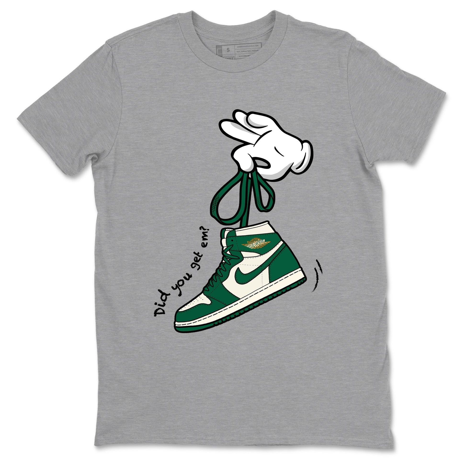 Sneaker Threads – Sneaker Tees To Match Air Jordan 1 Pro Green – Cartoon Hands Graphic Tee Heather Grey 2. Perfect for Jordan releases 2025 colorways.