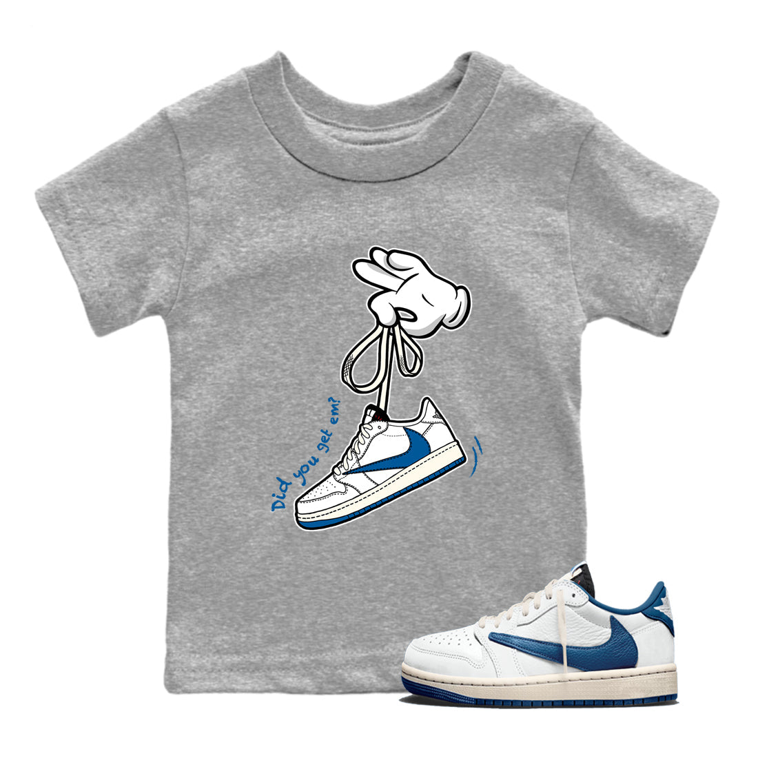 Sneaker match tees – Sneaker Tees To Match Air Jordan 1 Travis Scott Fragment Shoes – Cartoon Hands Kids T-Shirt Heather Grey 1