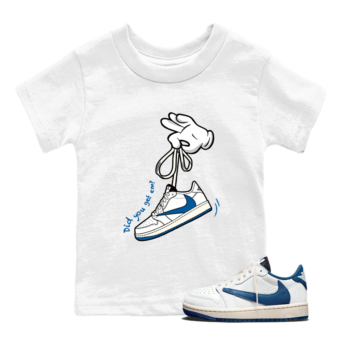 Sneaker match tees – Sneaker Tees To Match Air Jordan 1 Travis Scott Fragment Shoes – Cartoon Hands Kids T-Shirt White 1