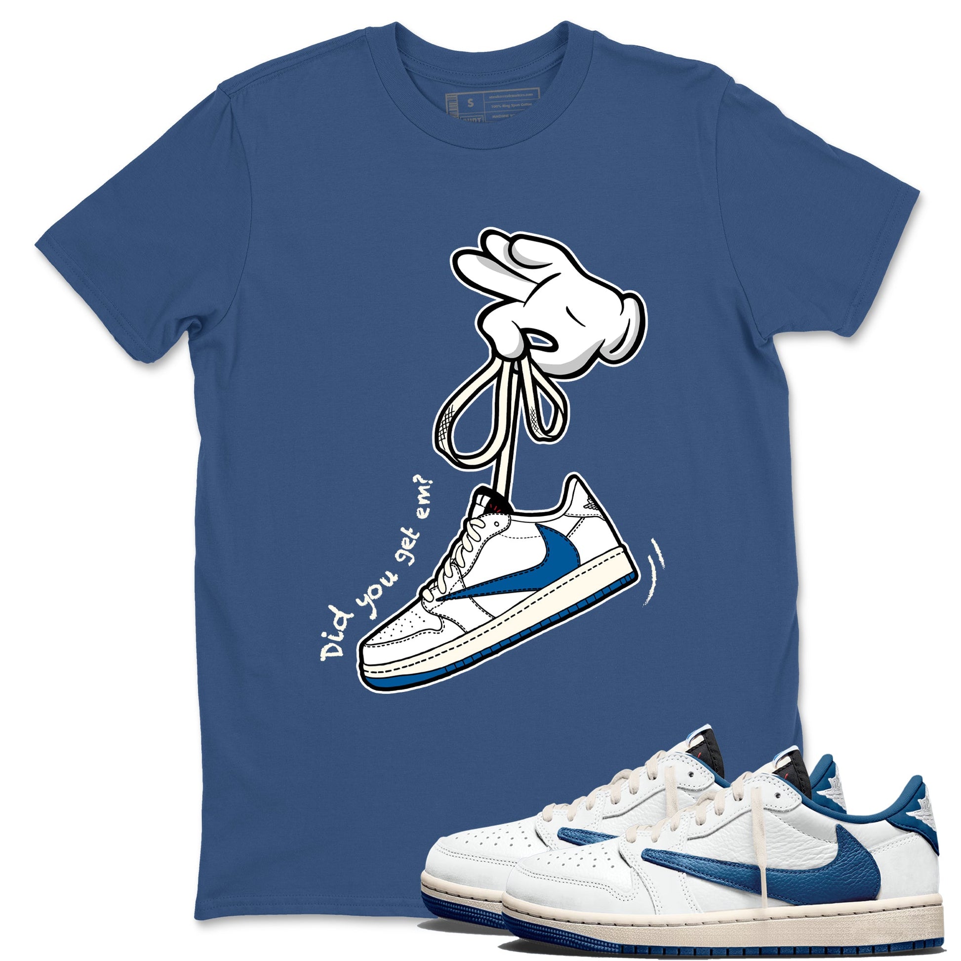 Sneaker match tees – Sneaker Tees To Match Air Jordan 1 Travis Scott Fragment Shoes – Cartoon Hands Tee Denim Blue 1