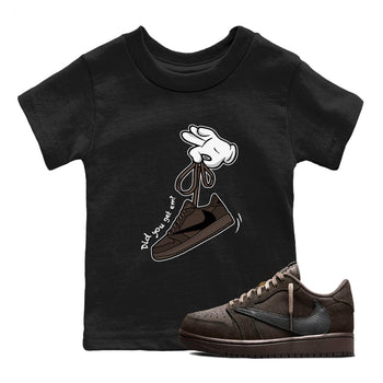 AJ1 Travis Scott Velvet Brown and Dark Mocha shirts to match jordans Cartoon Hands sneaker match tees 1s Travis Scott Velvet Brown match shoes to clothes SNRT Sneaker Tees Youth Baby Black 1 tee