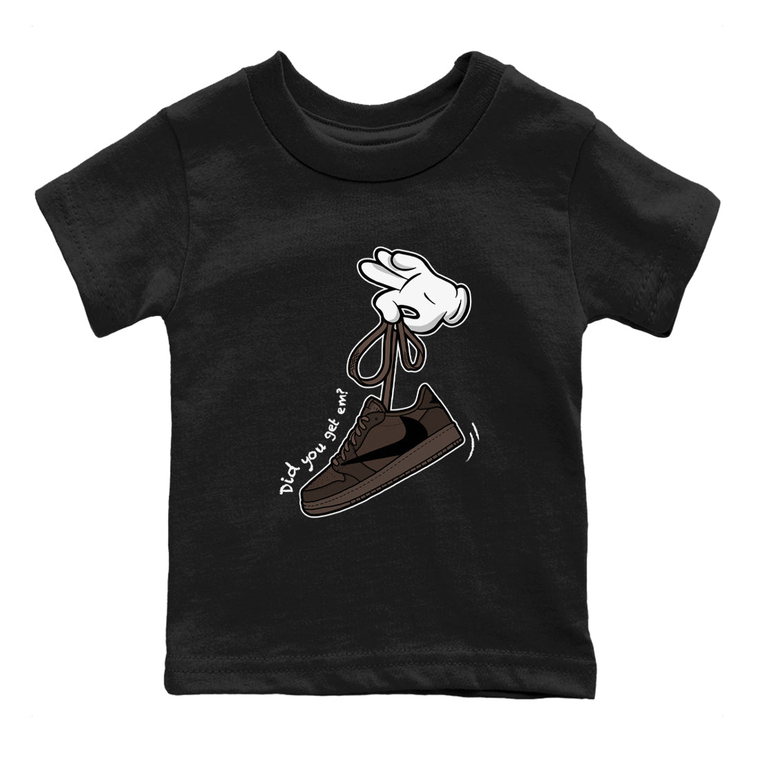 AJ1 Travis Scott Velvet Brown and Dark Mocha shirts to match jordans Cartoon Hands sneaker match tees 1s Travis Scott Velvet Brown match shoes to clothes SNRT Sneaker Tees Youth Baby Black 2 tee
