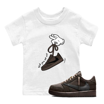 AJ1 Travis Scott Velvet Brown and Dark Mocha shirts to match jordans Cartoon Hands sneaker match tees 1s Travis Scott Velvet Brown match shoes to clothes SNRT Sneaker Tees Youth Baby White 1 tee
