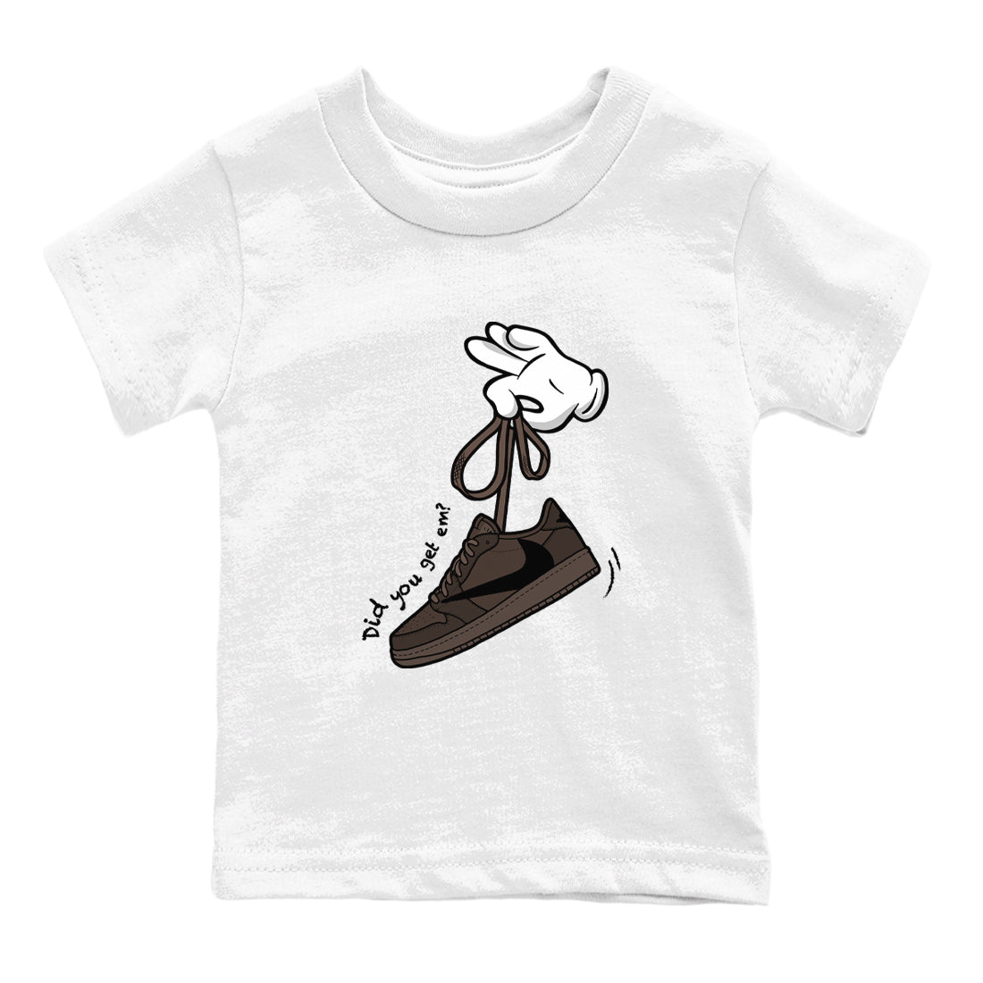 AJ1 Travis Scott Velvet Brown and Dark Mocha shirts to match jordans Cartoon Hands sneaker match tees 1s Travis Scott Velvet Brown match shoes to clothes SNRT Sneaker Tees Youth Baby White 2 tee
