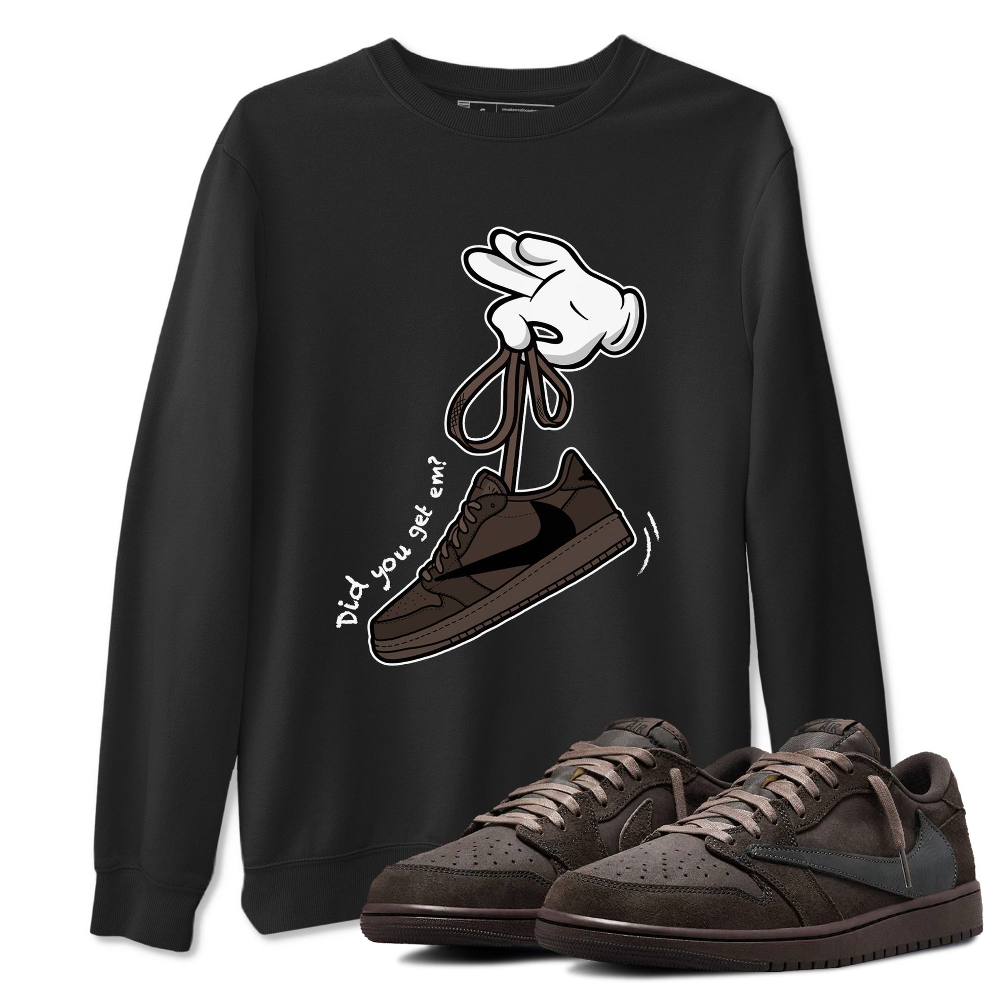 AJ1 Travis Scott Velvet Brown and Dark Mocha shirts to match jordans Cartoon Hands sneaker match tees 1s Travis Scott Velvet Brown match shoes to clothes SNRT Sneaker Tees unisex cotton Black 1 shirts