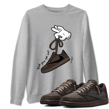 AJ1 Travis Scott Velvet Brown and Dark Mocha shirts to match jordans Cartoon Hands sneaker match tees 1s Travis Scott Velvet Brown match shoes to clothes SNRT Sneaker Tees unisex cotton Heather Grey 1 shirts