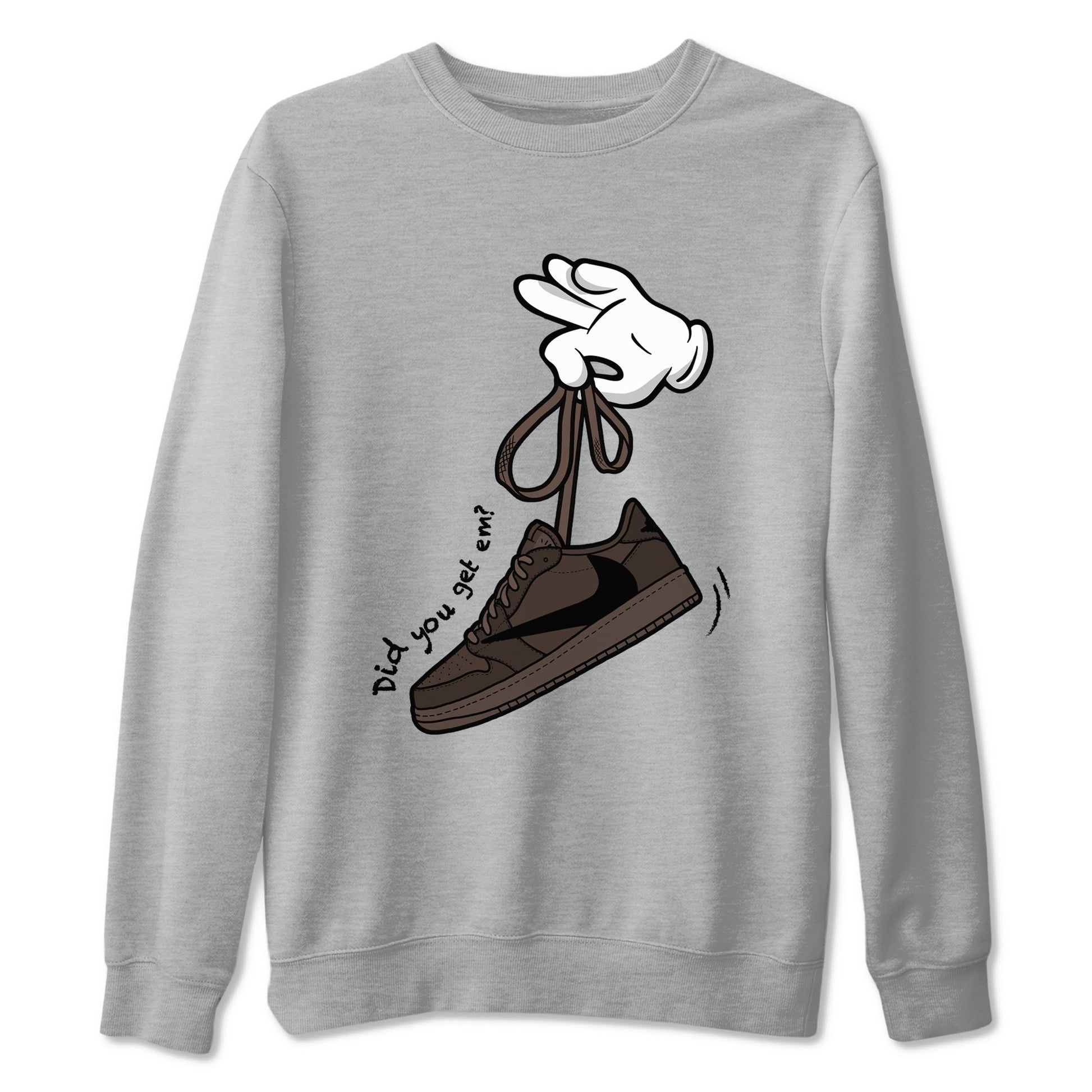 AJ1 Travis Scott Velvet Brown and Dark Mocha shirts to match jordans Cartoon Hands sneaker match tees 1s Travis Scott Velvet Brown match shoes to clothes SNRT Sneaker Tees unisex cotton Heather Grey 2 shirts