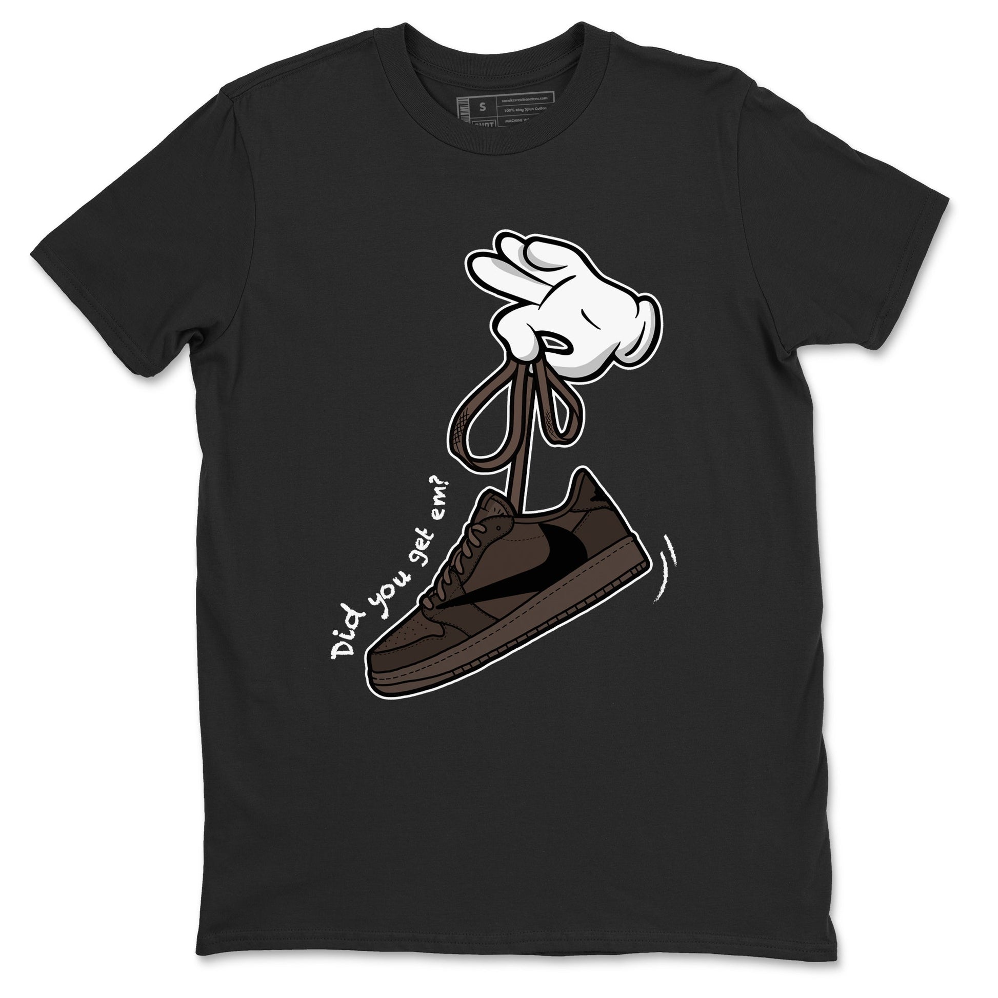 AJ1 Travis Scott Velvet Brown and Dark Mocha shirts to match jordans Cartoon Hands sneaker match tees 1s Travis Scott Velvet Brown match shoes to clothes SNRT Sneaker Tees unisex cotton Black 2 shirts