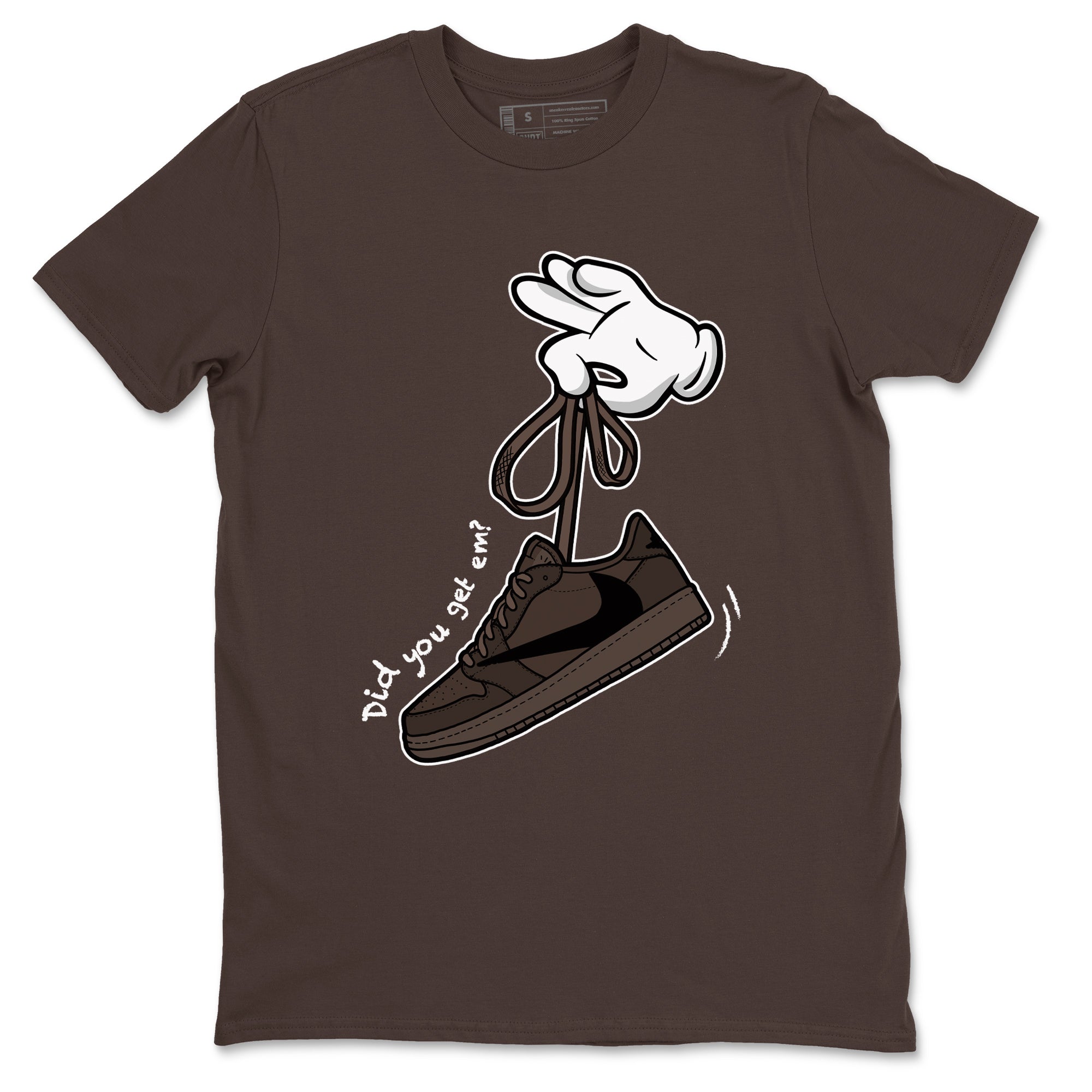 AJ1 Travis Scott Velvet Brown and Dark Mocha shirts to match jordans Cartoon Hands sneaker match tees 1s Travis Scott Velvet Brown match shoes to clothes SNRT Sneaker Tees unisex cotton Dark Chocolate 2 shirts