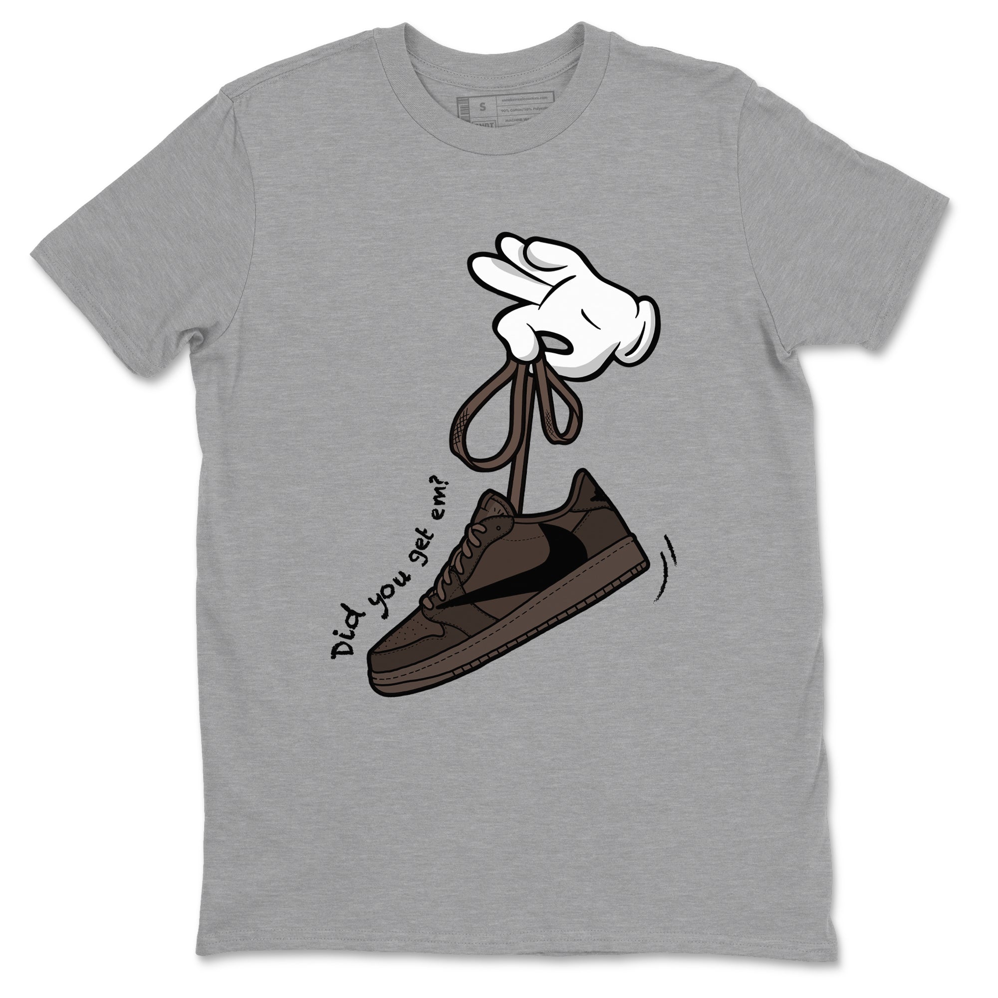 AJ1 Travis Scott Velvet Brown and Dark Mocha shirts to match jordans Cartoon Hands sneaker match tees 1s Travis Scott Velvet Brown match shoes to clothes SNRT Sneaker Tees unisex cotton Heather Grey 2 shirts